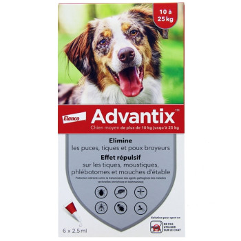 Advantix Chien Moyen 10-25kg 6x2,5ml Elanco
