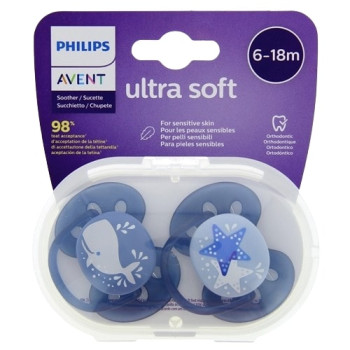 Sucettes Ultra Soft 6-18m x2 Beu Avent