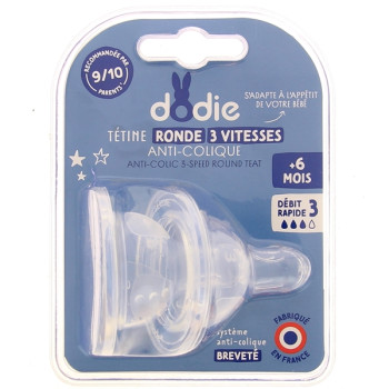 Tétines rondes 3 vitesses anti-colique Débit 3 Dodie