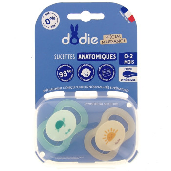 Sucettes Anatomiques Naissance 0-2 mois Bébé Tortue x2 Dodie