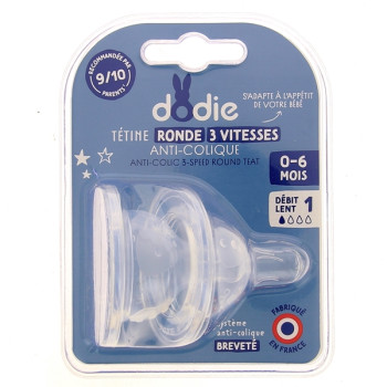 Tétines rondes 3 vitesses anti-colique Débit 1 Dodie