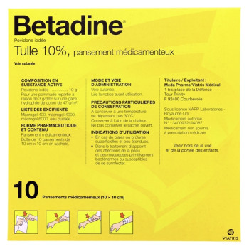 Betadine Tulle 10% x10 Pansements 10x10cm