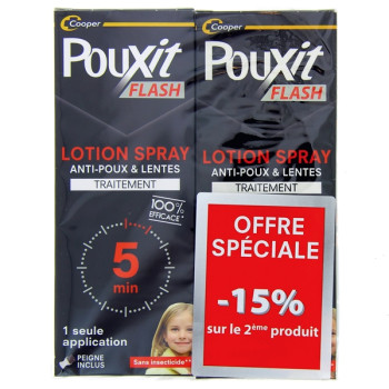 Pouxit Flash Lotion Spray Traitement Anti-poux & Lentes 2x150ml