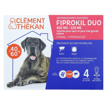 Fiprokil Duo Très Grands Chiens 402mg/120mg x4 Clément Thékan