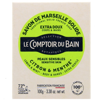Savon de Marseille Solide Citron Menthe 100g Le comptoir du Bain