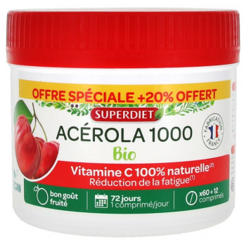 Acérola 1000 Bio x60 +12cpr à croquer Superdiet