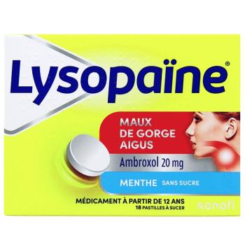 Lysopaïne Ambroxol Menthe Sans Sucre x18 pastilles