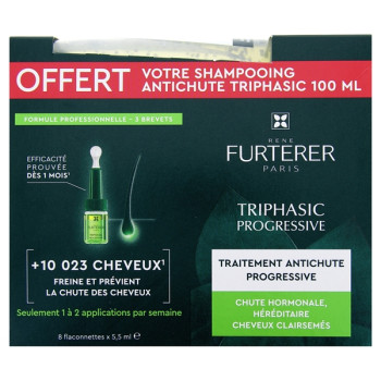 Triphasic Traitement anti-chute Progressive 8x5,5ml + Shampoing 100ml offert René Furterer