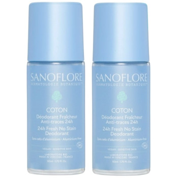 Déodorant Fraîcheur Coton 24h Bio Roll-On 2x50ml Sanoflore