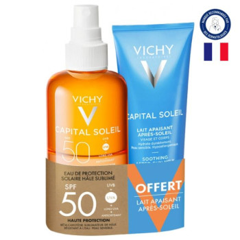 Capital Soleil Eau de Protection Solaire Hâle Sublimé SPF50 200ml + Lait Après-Soleil 100ml Offert Vichy
