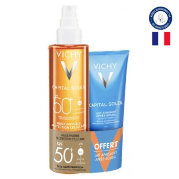 Capital Soleil Huile Invisible Protection Cellulaire SPF50+ 200ml + Lait Apaisant Après-Soleil 100ml Offert Vichy