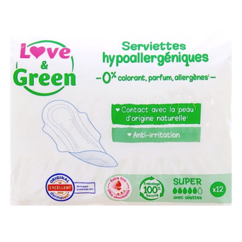 Serviettes Hypoallergéniques Super x12 Love & Green