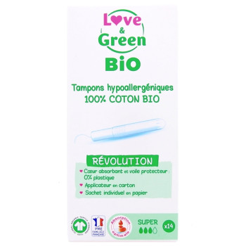 Tampons Coton Bio Avec Applicateur Super x14 Love & Green