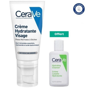 Cerave Crème Hydratante Visage 52ml + Crème Lavante Hydratante 20ml Offerte