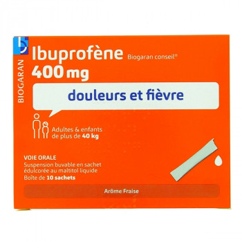Ibuprofène Biogaran 400MG 10 sachets arôme fraise 