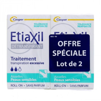 Détranspirant Roll-on Transpiration excessive peaux sensibles 2x15ml Etiaxil