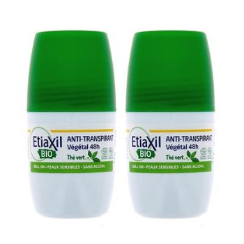 Anti-transpirant Roll-on Végétal BIO Thé Vert 48h 2x50ml Etiaxil