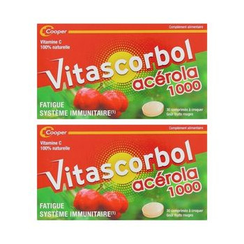 Vitascorbol Acérola 1000 Vitamine C 2x30cpr à croquer Cooper
