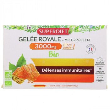 Gelée Royale 3000mg Bio Défenses Immunitaires x20 ampoules Superdiet