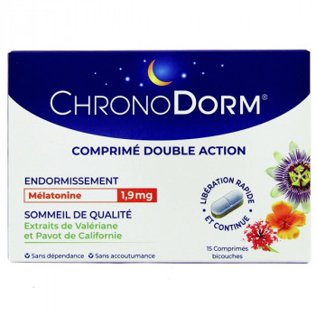 Chronodorm Double Action mélatonine 1,9mg x15cpr bicouches Iprad