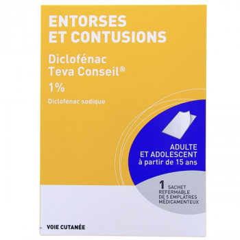 Diclofenac 1% x1 sachet de 5 emplâtres Teva Conseil