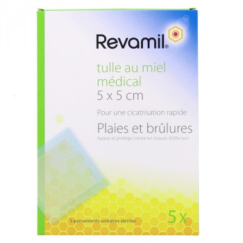 Tulle au miel médical 5x5cm boîte de 5 Revamil