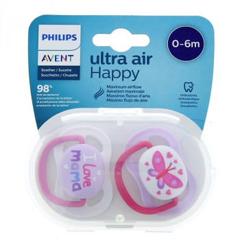 Sucettes Ultra Air Happy 0-6m x2 Rose Avent