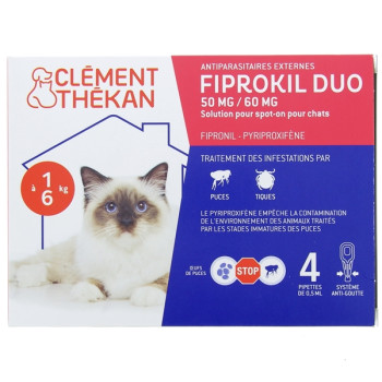 Fiprokil Duo Chats 50mg/60mg x4 pipettes Clément Thékan