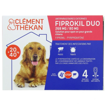 Fiprokil Duo Grands Chiens 268mg/80mg x4 pipettes Clément Thékan