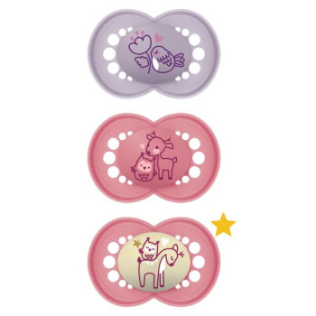 Sucettes Original Silicone 18+Mois x2 jour + 1 nuit Roses MAM