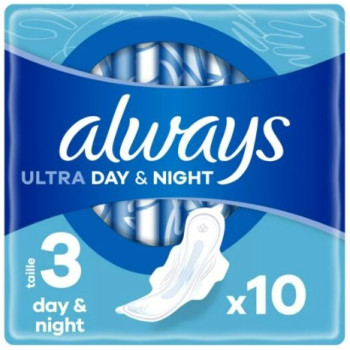 Always Serviettes Hygiéniques Ultra Day & Night avec ailettes x10