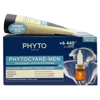 Phytocyane Men Traitement Antichute Sévère Homme x12 fioles + Shampooing 100ml offert Phyto