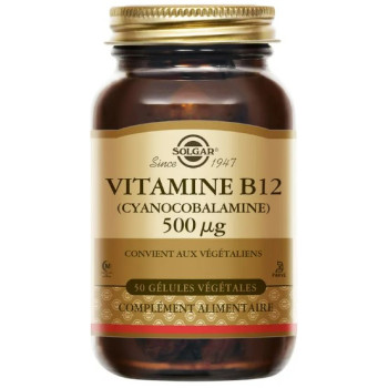Vitamine B12 Cyanocobalamine 500 µg x50 gélules végétales Solgar